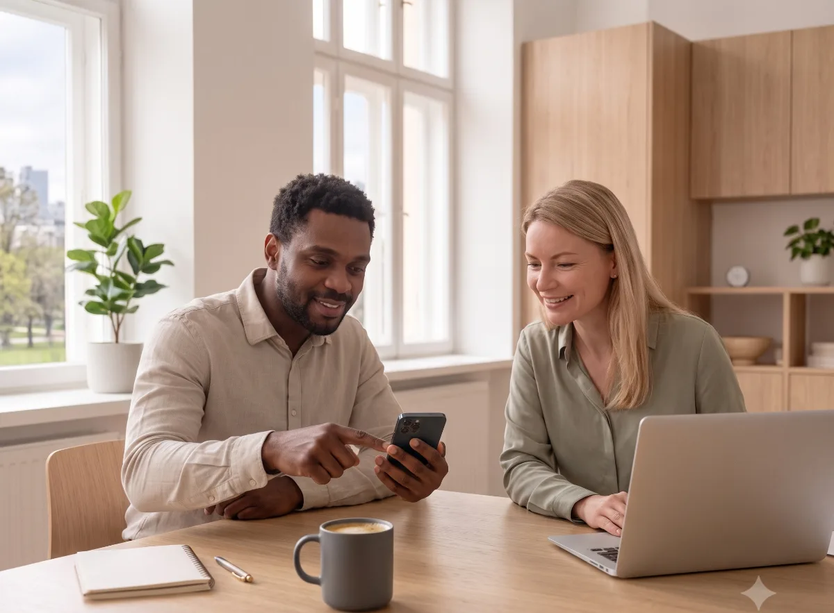 A klaru customer and their accountant reviewing the books together on a laptop